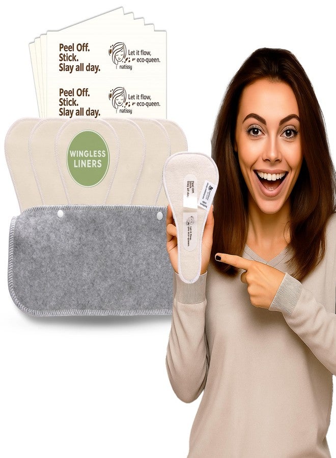 Natissy 2-in-1 Wingless Reusable Panty Liners with Camel Concealer Toe (Thong, 7 Pack) - Stay-Put Adhesive Strips – 100% Breathable Organic Cotton & High-Temp Washable Cloth - Secure All-Day Fit - Made in EU - Image 1